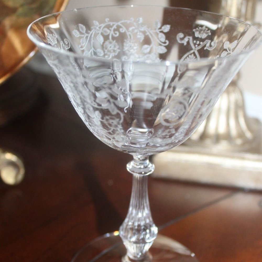 Fostoria Arcady Elegant Etched Glass Crystal Champagne Sherbet Stemware …EUC